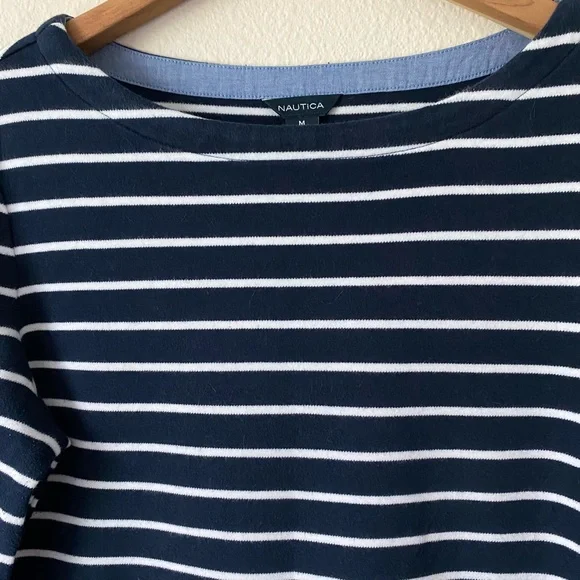 Nautica Women’s Navy & White Striped 3/4 Sleeve Nautical Shirt Size Medium - Picture 4 of 16